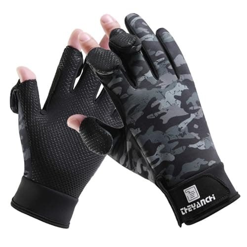GJV Winter Fingerless Fishing Gloves for Men & Women, Windproof Cold Weather Touchscreen Warm Motorcycle Cycling Gloves for Photography Hunting Ski Driving (Camouflage Grey, M)