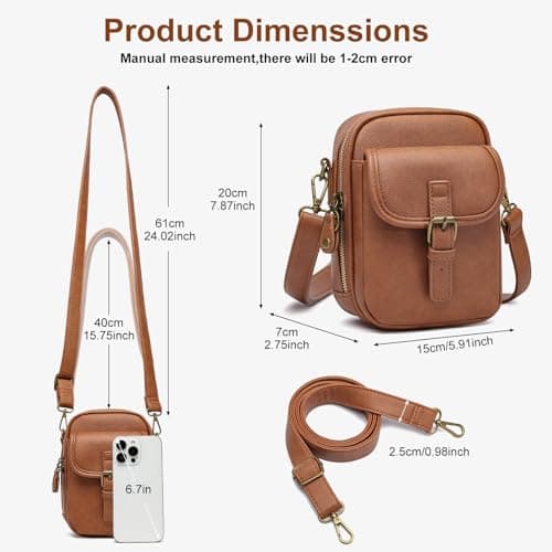 BAIGIO Small Cross Body Bag Women, Soft Vegan Leather Cross-Body Bags with Adjustable Strap, Shoulder Bags with Card Slots, Phone Bag Handbag Purse for Travel (Brown) — view 4