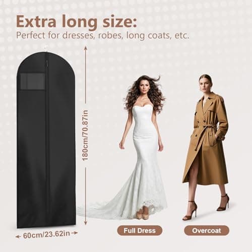 AMFUN 2 PCS Dress Bag,Full Length Travel Suit Bag with Zipper, Dust-proof Clothes Covers Protector Bags,Gown Garment Bag for Long Dresses, 180×60 cm (Black) — view 4