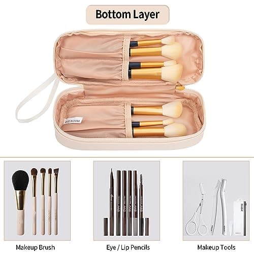 Clear Makeup Bag with Brushes Compartment Travel Toiletry Bag Cream — view 4