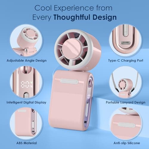 GEMWON Portable Handheld Turbo Fan High Speed, 100 Speed 12H Cooling, Small Hand Held Fan, Rechargeable Mini Personal Hand Fan, Battery Operated Neck & Desk,Travel Essentials, Holiday Gifts Pink — view 6