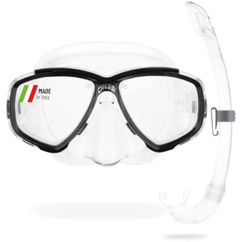 Cressi Perla Separate Glass Mask & Snorkel Set for Adults - Low-Volume Diving Mask - Dry-Top Snorkel Set - For Diving & Snorkelling - Transparent/Black - Combo Set Perla Mask + Mexico Snorke