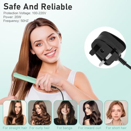 LOPHE Mini Ceramic Plate Hair Straightener, 10s Fast Heating Flat Irons Curling Iron Hair Portable Travel Curling Wand Upgraded Dual-use Hair Curler for Short and All-Hair Types (Green) — view 6
