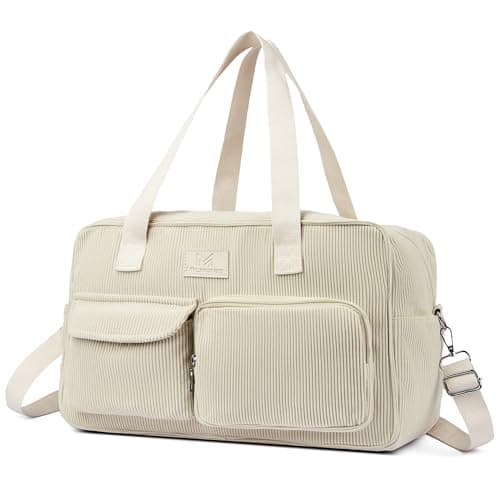 Micmores Ryanair Cabin Bags 40x20x25, Underseat Travel Duffle, Corduroy Aesthetic Weekender Sport Gym Tote Mum Hospital Bags for Women with Trolley Sleeve & Wet Pocket (Beige)