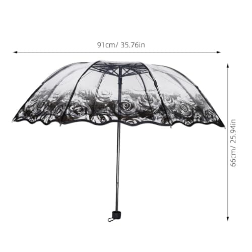 Black Rose Print Folding Umbrella, Portable Manual Travel Umbrella — view 2