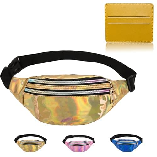 BAIYSFFG Metallic Fanny Pack Fashionable Waist Bag Waterproof Belt Bags Unisex Fashion Waist Casual Travel Bum Bag with 3 Zipper Pockets for Women Men Sports Running Hiking Jogging (Gold)