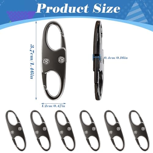 6 Pcs Zipper Clips, Anti Theft Deterrent Zipper Locks for Backpacks Small Zipper Pull Locks Zipper Lock Clips Double Opening Snap S Hooks Zippers Pull for Camping Traveling Outdoor (Iron Black) — view 2