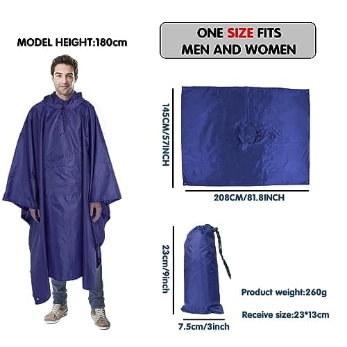 Accevo Multifunction Waterproof Rain Poncho Lightweight Reusable Rain Coat for Women Men Windproof Ripstop Breathable Quick Dry Raincoat with Hood Mountaineering Rock Climbing Emergency Rainwear — view 2