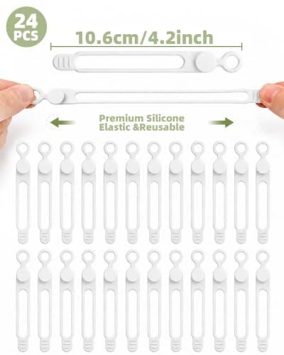 24PCS Reusable Silicone Cable Ties, Adjustable Cable Straps with Secure Buckle, Cord Organisers for Phone Chargers, Earphones, USB and Computer Cables, Home, Office and Travel Black White — view 2