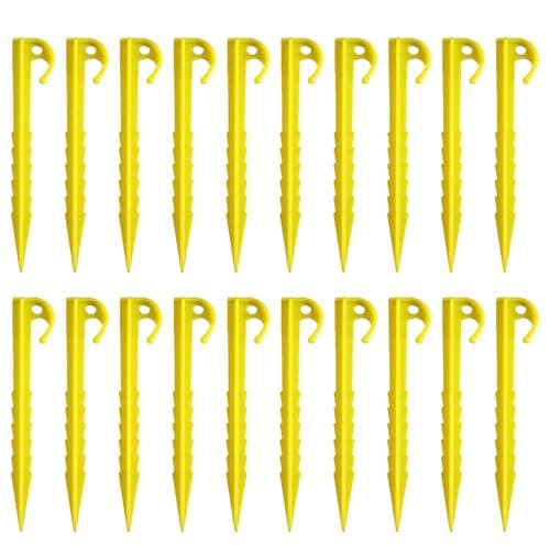 20 PCS Plastic Tent Pegs Heavy Duty Tent Pegs Yellow Camping Spike Hook Durable & Lightweight Ideal for Camping Caravans Gardens 14.5cm Length