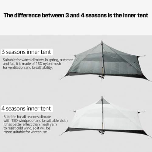 Telomat 3F Lanshan1 Ultralight Poleless Tent for 1-Person, 3/4 Season, Khaki, Waterproof, Portable, Backpacking, Camping, Hiking, Fishing, Mountaineering — view 2