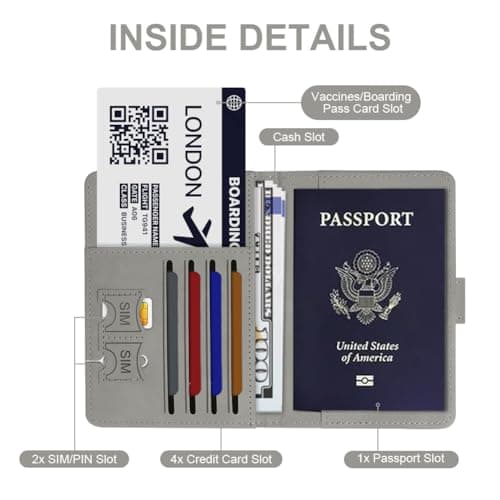 OFFCUP Passport Holder Cover, PU Leather Passport Cover and Luggage Tag Set with RFID Blocking Travel Wallet, Universal Travel Wallet Case Organiser for Money, Boarding Passes, Credit Cards Gray — view 4