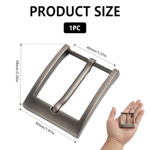 Trpoey Metal Zinc Alloy Belt Buckle 40mm Pin Buckle Head, 1.57 Inches Single Prong Square Replacement Buckle for Men Women Belt, Classic Style DIY Replacing Old Belts (Matte Gunmetal Grey) — view 2