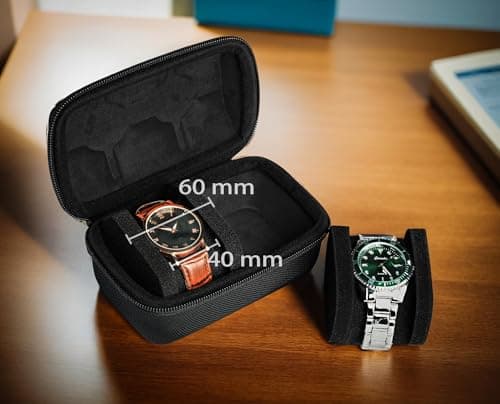 AUKURA 2 slot Hard Watch Travel Case, Watch Roll Case Storage and Organizer for Men and Women, with anti-move watch pillow (Black fabric 2 slot) — view 3