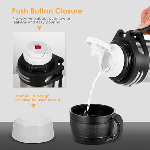 Flask for Hot Drink, 2.5L Large Capacity Flasks for Hot and Cold Drinks, Stainless Steel Vacuum Insulated Flask with Cup and Handle, Portable Travel Flask for Outdoor Camping,Hiking,Cycling — view 4