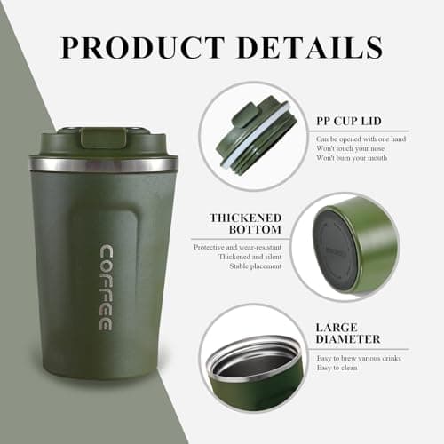 AMFUN Travel Mug, 380ml Insulated Reusable Leakproof Car Coffee Cup, Led Temperature Display Tumbler, Stainless Steel Mug for Hot & Cold Beverages (Green) — view 2