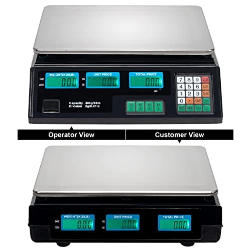 Bonnlo 88LB 40KG Deli Electronic Commercial Price Computing Scale w/LCD Display, Stainless Steel Platform & Charging Cable for Store, Kitchen, Restaurant Market, Farmer, Food, Meat, Fruit — view 4