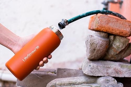 LifeStraw Go Series — Insulated Stainless Steel Water Filter Bottle for Travel and Everyday Use Removes Bacteria, Parasites and Microplastics, Improves Taste, 24oz Kyoto Orange — view 4