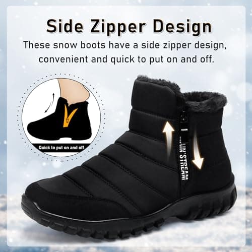 Hanani Snow Boots Men Winter Fur Lining Warm Ankle Booties with Zip Mid Calf Boots Thermal Anti-slip Outdoor Walking Hiking Shoes Black — view 3
