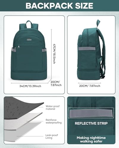 SZLX Gym Backpack for Women with Shoes Compartment & Wet Pocket Foldable Carry On Large Travel Laptop Backpack Waterproof Casual Daypack School Bag Sports Gym Bag for Swimming Yoga — view 2