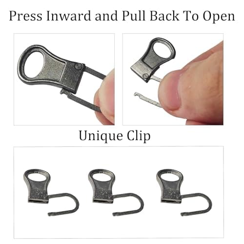 AUXBC 12PCS Metal Zipper Pull Replacement, Detachable Zipper Tab Repair Handle Kit for Jackets Pants Boots Bags Clothing Applications, Gun Black — view 4