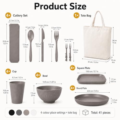 AURALIN Camping Dinnerware Set for 4 41 Pieces Reusable Plastic Canvas Bag — view 2