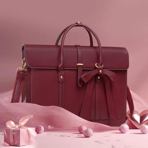 MOSISO Laptop Bag for Women,16 inch PU Leather Computer Bag, Wine Red — view 3