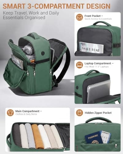 Kono EasyJet Cabin Bag 45x36x20, 32L Underseat Travel Backpack Green — view 3