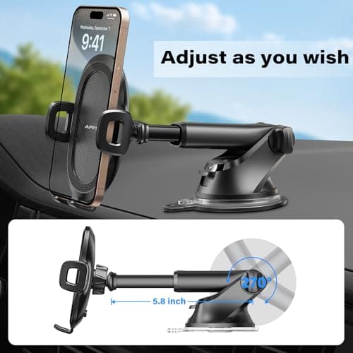 APPS2Car Car Phone Holder, Dashboard Windscreen Sturdy Suction Cup Mount, 360° Universal Holder forCompatible 4.7-6.8“ iPhone12/11/Pro, Samsung S21 and More (Suction + Hook Vent) — view 5
