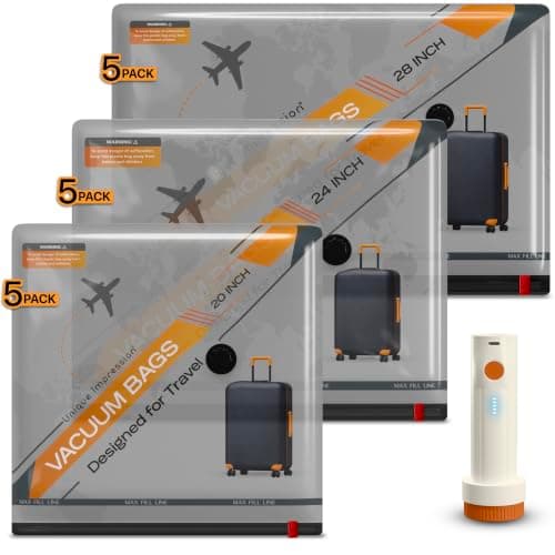 15 Pack Reusable Vacuum Storage Bags for Travel with Wireless Electrical Pump - Airline Approved Space Saving Compression Bags for Clothes - Luggage Organiser Set for Suitcases, Holidays