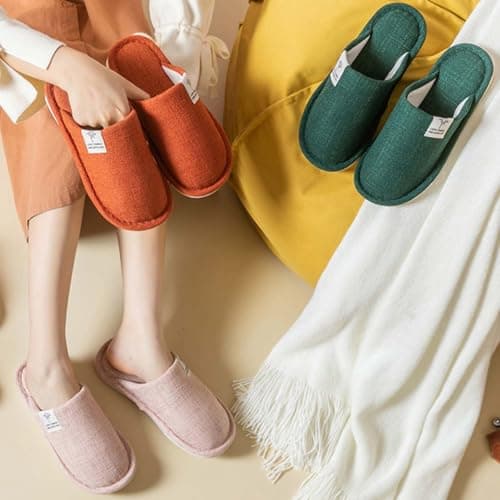Womens Cotton Linen Slippers Closed Toe, Womens Solid Flat Sole Slippers — view 2