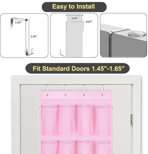 MISSLO Kids Over Door Hanging Shoe Storage Organiser Baby Organizer Hanging Shoe Rack Breathable 24 Large Mesh Pockets for Toddler Girl, Pink — view 4