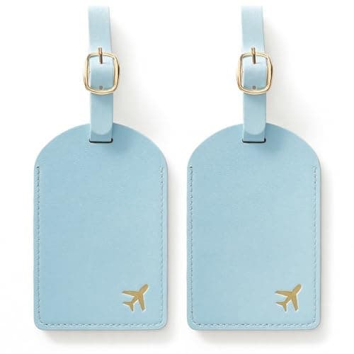 toTravelGear Luggage Tags for Suitcases,2 Pack PU Leather Privacy Protection Bag Tags Travel Accessories Essentials,Light Blue