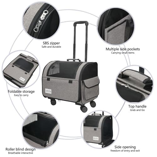 Galatée Dog Travel Bag With Removable Rolling Wheels, Airline Approved Pet Carrier, Foldable Cat Bag With Breathable Mesh, Pet Stroller(Black) — view 4