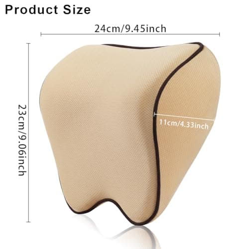 Alaoo Car Neck Support Pillow, Car Seat Headrest for Relieving Neck Fatigue with Adjustable Strap, Soft Memory Foam and Breathable Removable Cover for Passenger or Driver, Beige with Black Trim — view 2