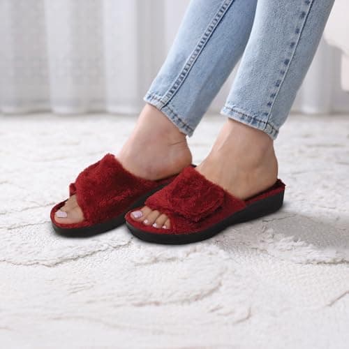 AEROTHOTIC Open Toe Slippers for Women Outdoor Arch Support Sandals Planter Fasciitis Relief Comfortable Soft Footbed & Stylish Straps with Non-Slip Sole Travel Fashion Slides Footwear, Gemma Maroon — view 2