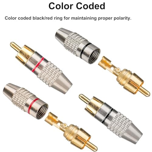 Elechood 20Pack RCA Male Plug Solder, Gold Audio Video Cable Adapter Connector for Speaker Wire Wall Plate Home Theater Audio Video Receiver Amplifiers and Sound Systems — view 5