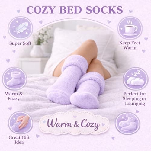 reshmena® 1 Womens Bed Socks Warm Super Soft Thermal Socks in Pastel Colours Fluffy women Socks Fleece Lining Socks (UK 4-7) Purple — view 4
