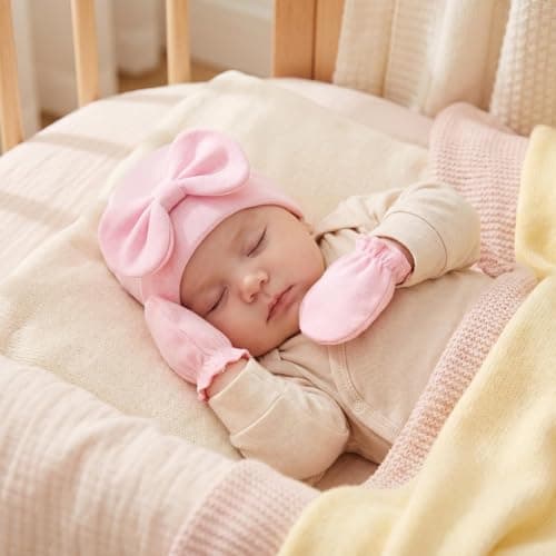 TouKingda Newborn Baby Girls Hat Mittens 2 Pack 0-6 Months Pink — view 4