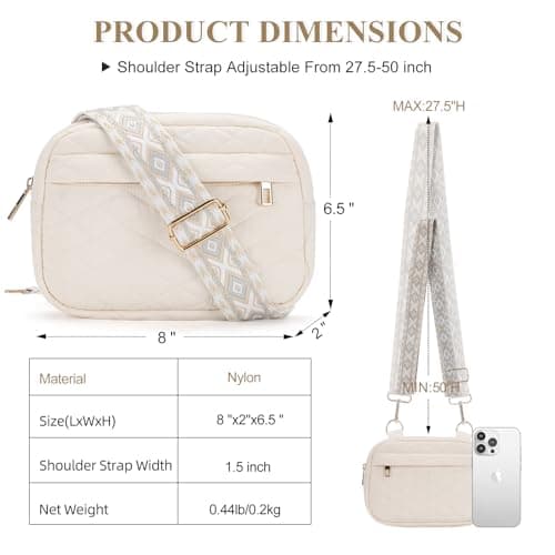MAXTOP Small Quilted Crossbody Bags for Women Nylon Cross Body Purses Travel Essentials Casual Fanny Pack with Adjustable Strap,Gifts for Women（Beige） — view 5