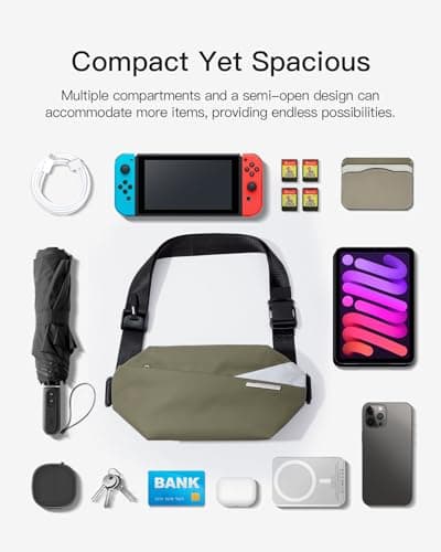 Inateck Sling Bag X, 4L Stylish Crossbody Shoulder Chest Belt Bum Bag with Adjustable Shoulder Strap, Water-Resistant Waist Fanny Pack for Men, Women, Travel, Daily Use, Cycling, Hiking, Olive — view 5