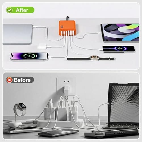 Charging Station 6 Ports Fast Charger, 165W USB-C Charger Fast Charging Plug, PD Power GaN Charger Compatible with iPhone 17/16/15 Pro, iPad, Laptops, Galaxy – Ideal for Home & Travel (Orange) — view 2