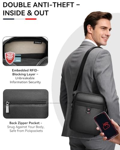 Leathario Mens Shoulder Bag, Genuine Leather Man Bags for Men — view 4