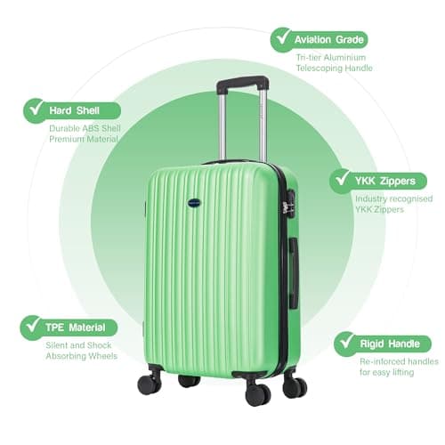 Aerostar 20” Lightweight Small Hard Suitcase Cabin Hand Luggage 4 Spinner Wheels Carry On 55x35x20 | Accepted on All Airlines easyjet, RyanAir, British Airways, Emirates & More (Green, 35 Litre) — view 2