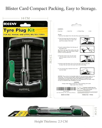 Toconv Tyre Plug Kit, 13PCS Tyre Repair Kit with Self-Vulcanizing Plugs, Ergonomic Oversized & Rubber-Grip T-Handle Tools, Flat Tyre Puncture Repair Tools for Cars, Motorcycle, ATV, SUV, etc — view 4