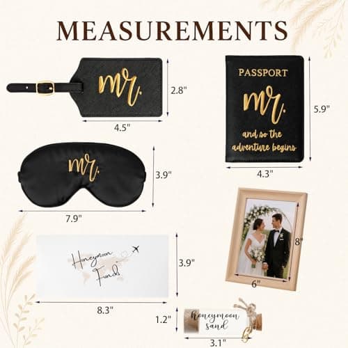CHOIEO Mr and Mrs Honeymoon Travel Gift Set, Includes Embroidered Passport Covers, Luggage Tags, Eye Masks, Sand Keepsake Jar, Picture Frame, Honeymoon Funds Envelope — view 3
