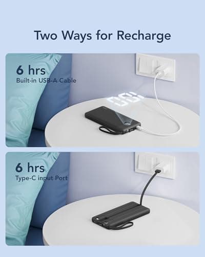 VRURC 10000mAh Power Bank With Built-in 4 Cables, Slim Portable Charger — view 6