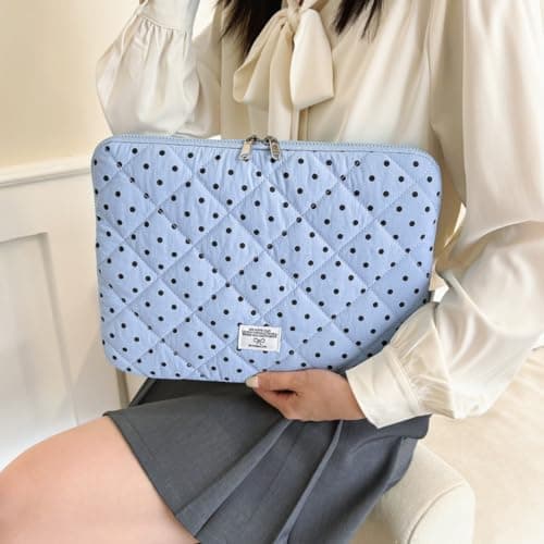Puffy Laptop Sleeve 13 Inch Cute Polka Dot Laptop Case Soft Quilted Computer Sleeve Protective Cover for MacBook, iPad, Notebook, Chromebook — view 2