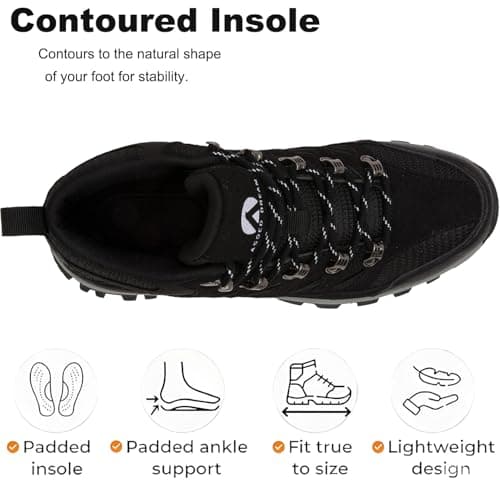 HODTOB Hiking Boots Mens Womens Lace-up Non-Slip Outdoor Men Women Mountain Trekking Shoes for All Season Walking Travelling Backpacking Camping Shoes Sneaker Black-7UK — view 5