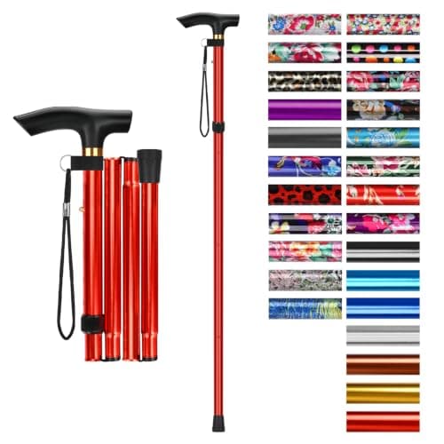 supregear Walking Stick - Adjustable Folding Walking Sticks for Women and Men - Lightweight Portable Collapsible Balancing Aid - Foldable Travel Cane for Ladies Elderly Adults, Red